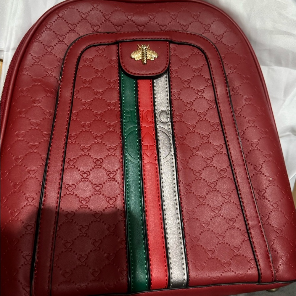 Gucci Red Backpack with Tricolor Stripes